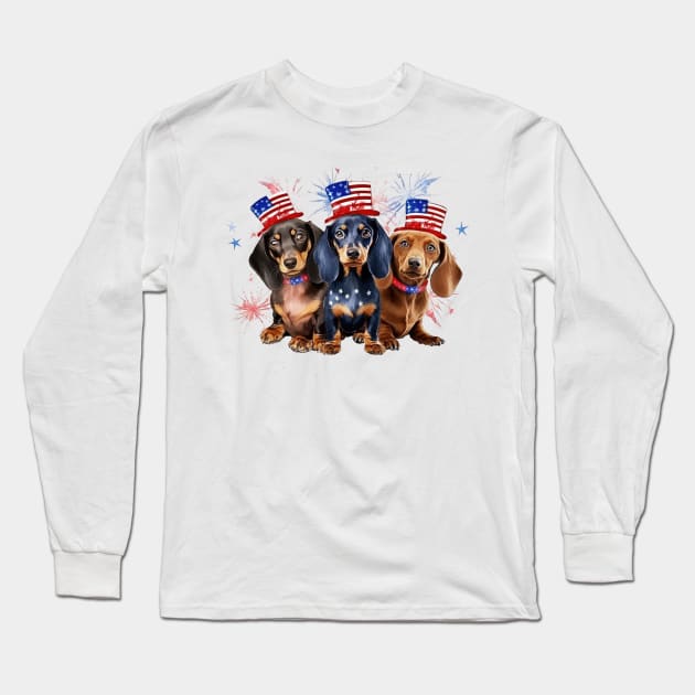 4th of July Dachshund Dogs #3 Long Sleeve T-Shirt by Chromatic Fusion Studio